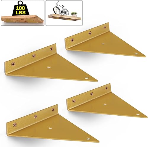 4 Pack Shelf Brackets, Triangle Shelf Bracket- 6 Inch for DIY Shelves, Upgraded 100 LBS Heavy Duty Floating Shelf Brackets Hardware, Hidden Shelves