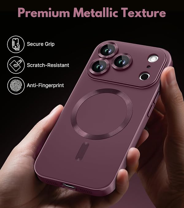 HJHStar Magnetic Case for iPhone 17 Pro Max - MagSafe Compatible, Military-Grade Drop Protection Bumper with Camera Lens Protector, Slim Shockproof Phone Cover for Women, Matte Metallic Burgundy by HJHStar - Image 3