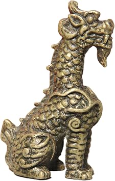 Figurine Small Brass Statue Golden Brass Craft Miniatures Sculpture Antique Ancient Chinese Mythical Beast Chaofeng Figurine Miniature Vintage Copper Dragon'S Third Son Small