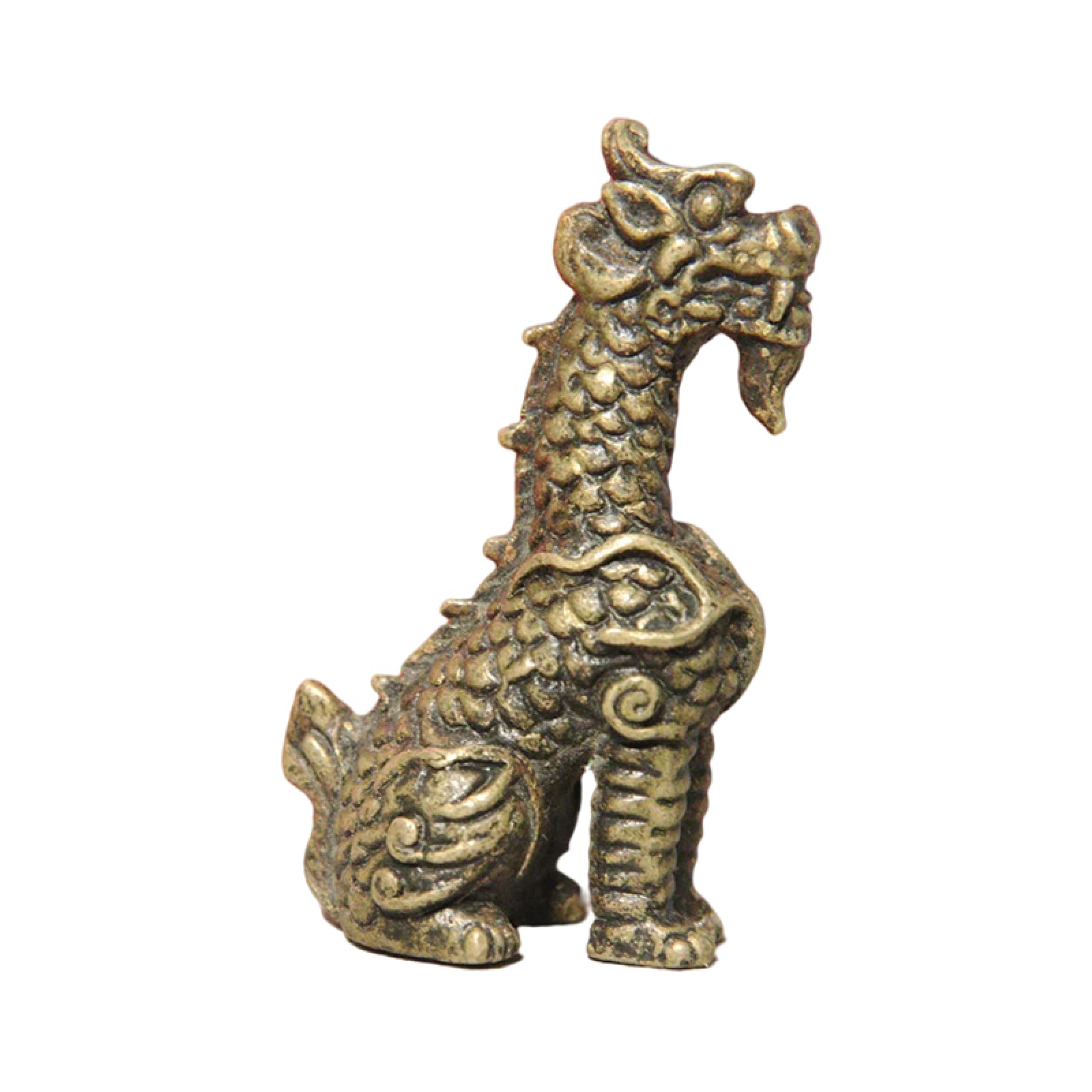 Ancient Chinese Mythical Beast Chaofeng Figurine Miniature Vintage Copper Dragon's Third Son Small Statue Desktop Lucky Ornament