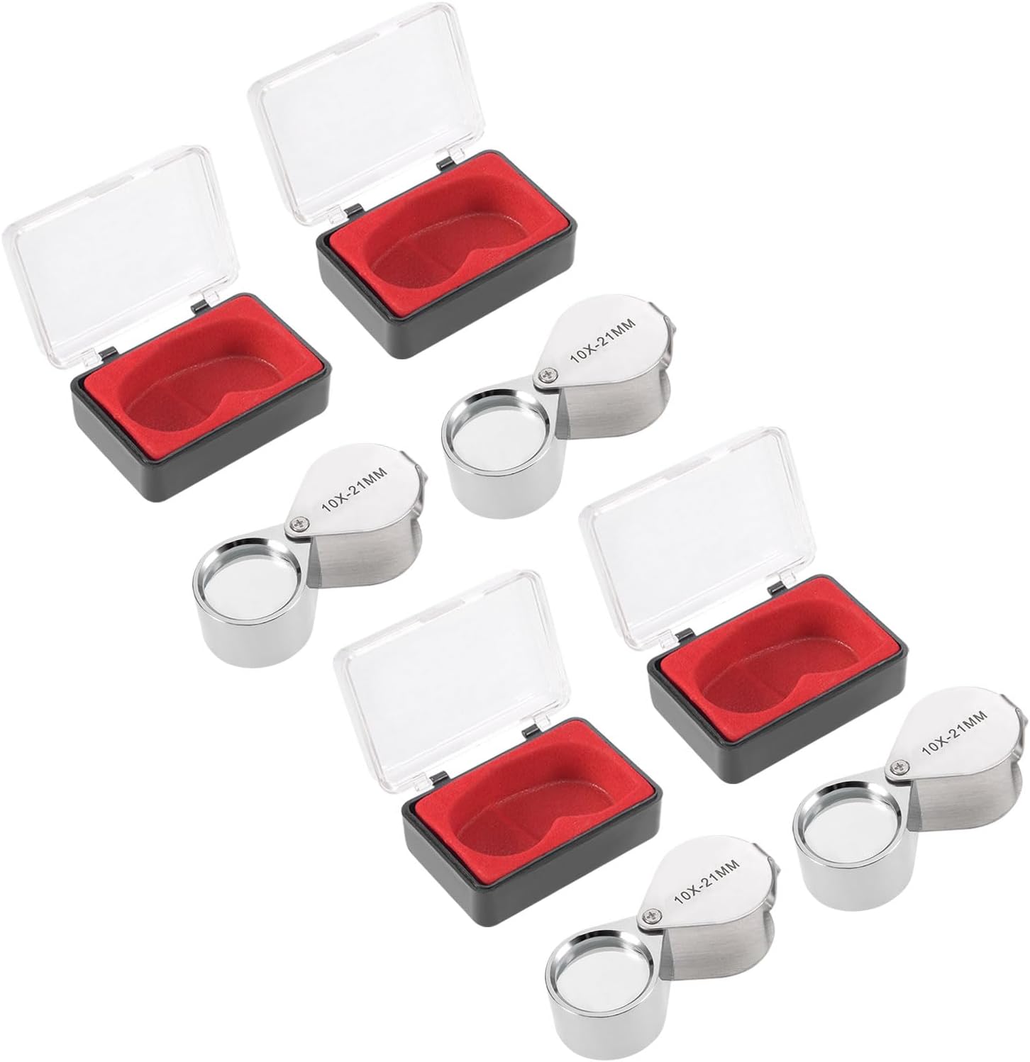 YOKIVE 4 Pcs Magnifying Glass, Magnifier Reduce Eye Strain, Great for Diamonds, Gems, Coins (Silver, 10X 21mm)