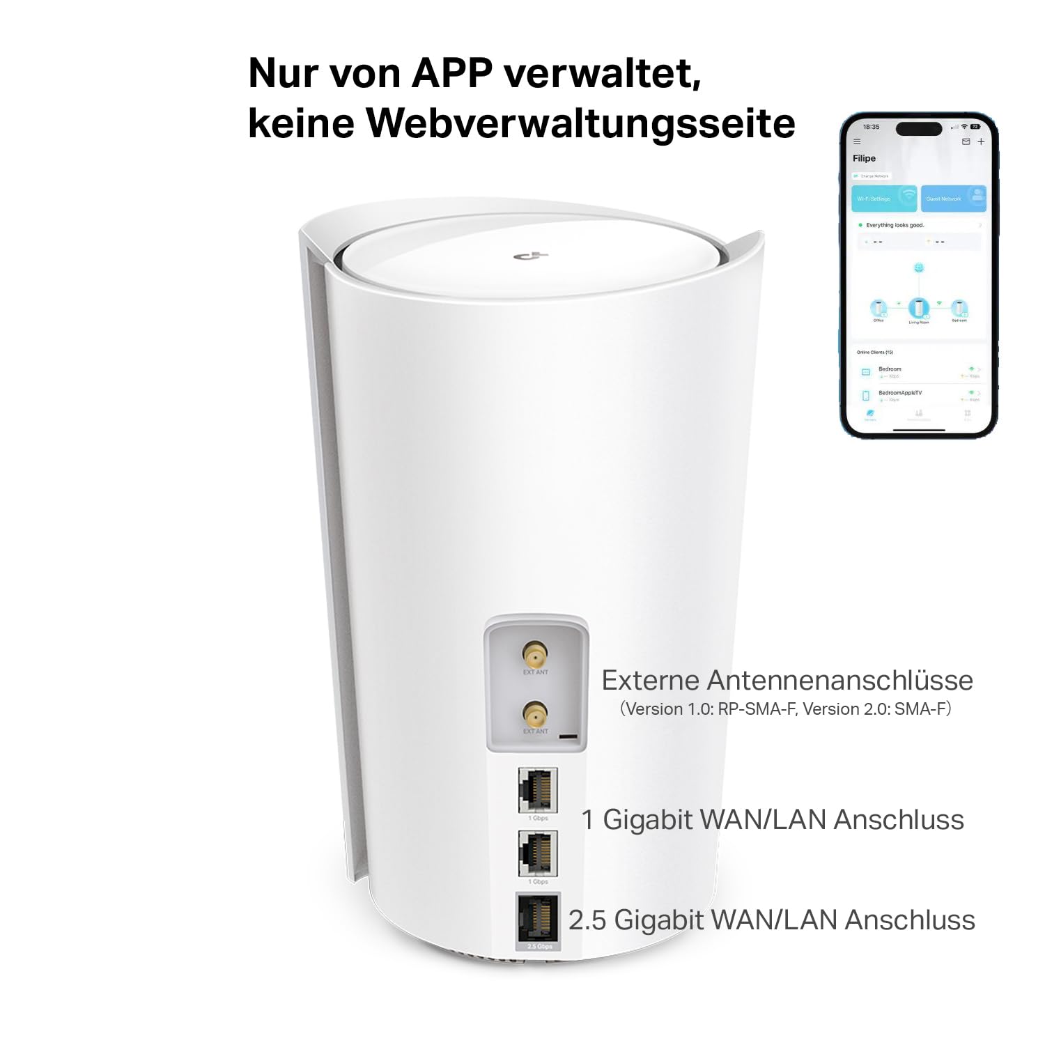 TP-Link Deco X50-5G LTE WLAN Router, 5G Router SIM-Karte, 2,5-Gbit/s-Port + 2 x Gigabit-Ports, Wi-Fi 6 AX3000, Unterstützt externe Antenne und Deco Mesh, Nur APP verwaltet, keine Webverwaltungsseite