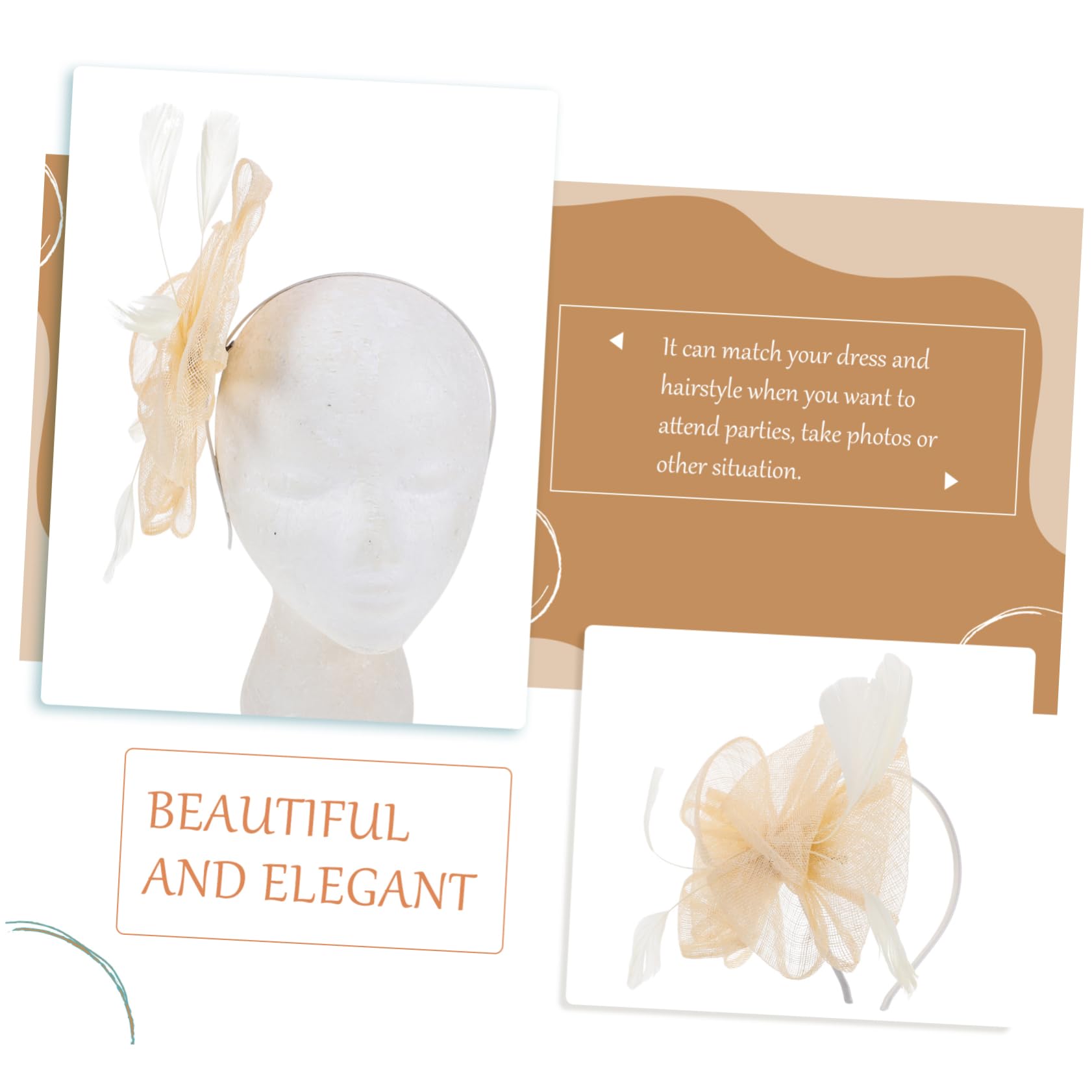 Didiseaon 2pezzi Fascinator Elegante Garza Per Donne Accessorio Moda Cerimonia e Party Cerchietto Beige Per Sposa e Occasioni Speciali Comodo e Leggero