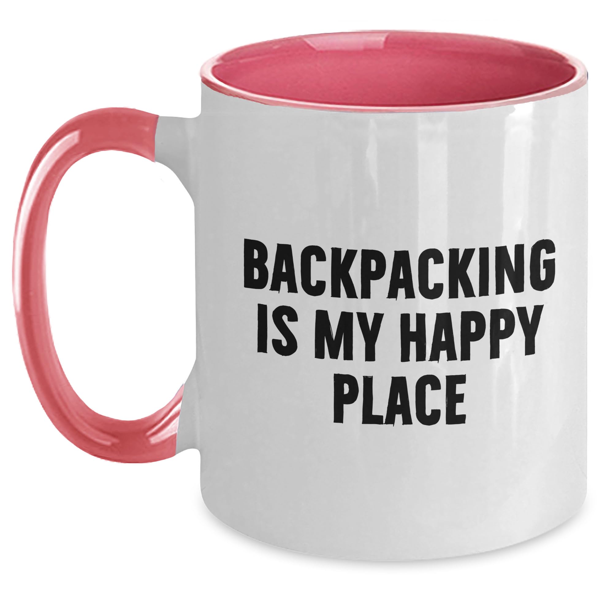 Backpacking Is My Happy Place Two Tone Coffee Mug Backpacking Gifts | Unique Backpacking Gifts for Backpacking Lovers | Inspirational Father's Day Unique Gifts from Daughter or Son
