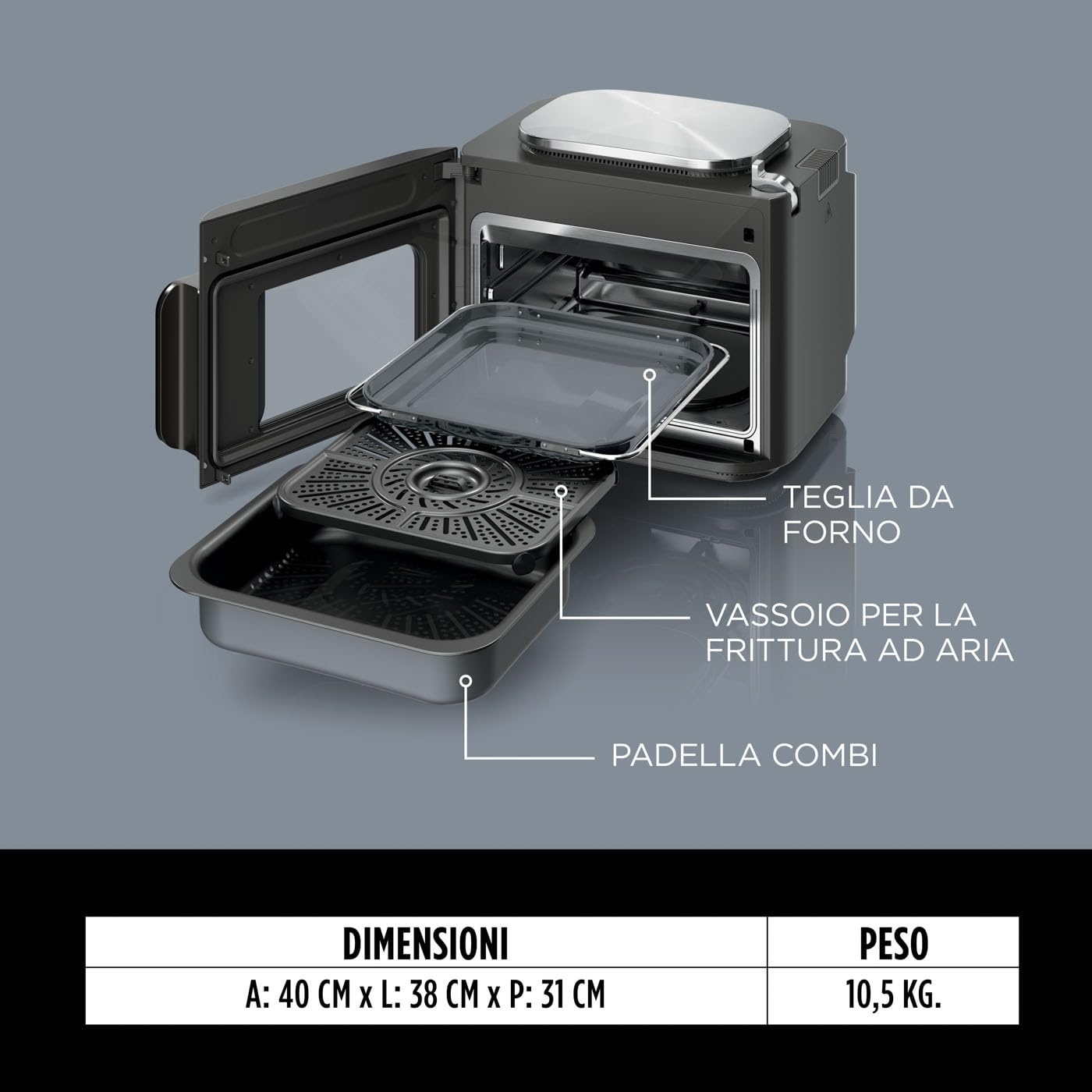 Ninja Combi 12-in-1 Multicooker, Forno e Friggitrice ad Aria, 12 Funzioni di Cottura, Pasti per la Famiglia in 15 Minuti*, Include Teglia, Padella e Guida alle Ricette, Grigio, SFP700EU