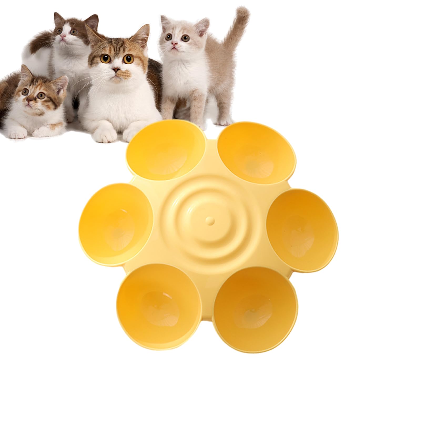 Comedero Múltiple Para Gatos Con Diseño De Pétalos | Cuenco De Plástico Antideslizante, 42 Cm, Para Gatitos Y Cachorros