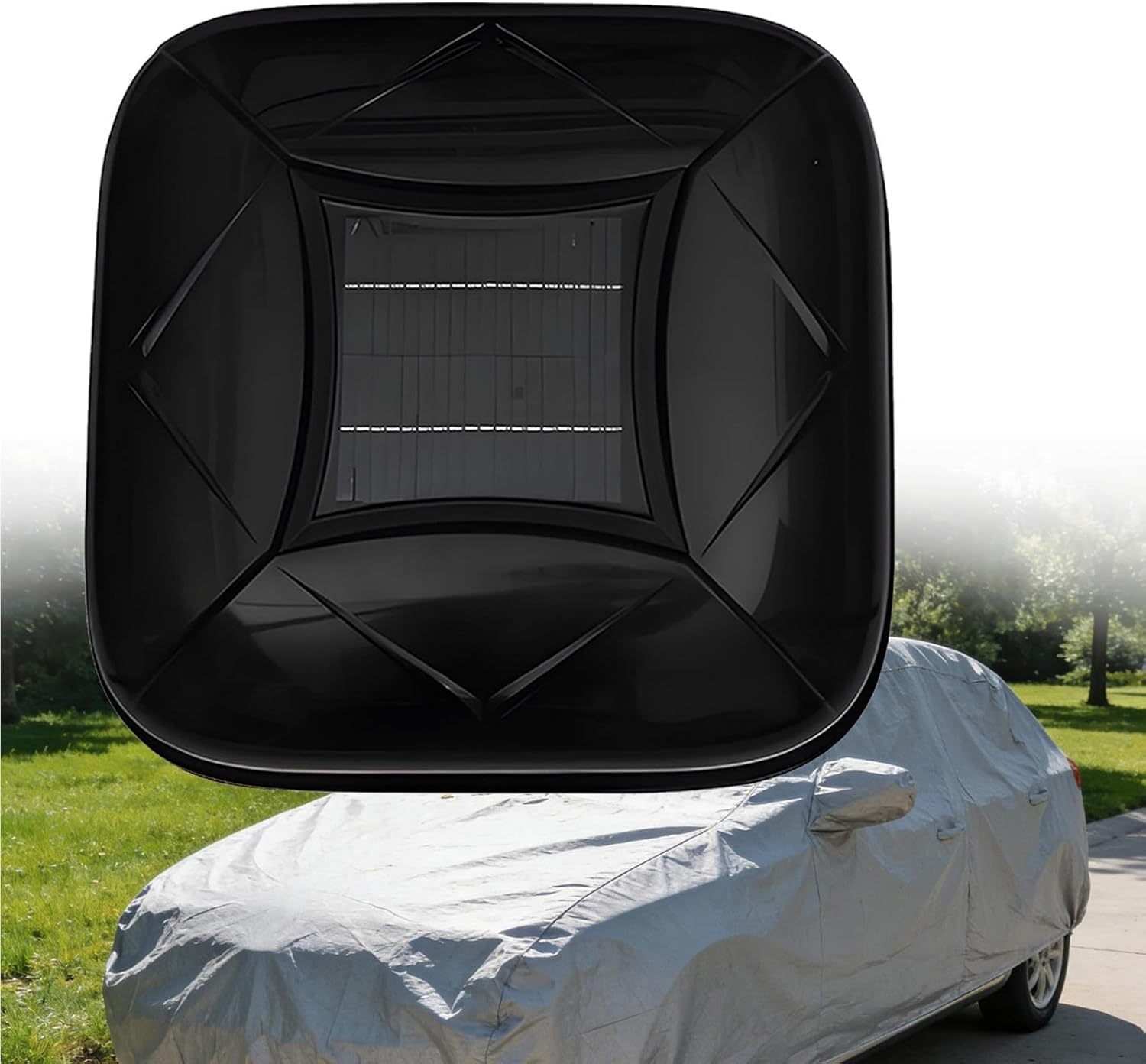 Smart Car Cover with Solar Charging, Portable Sunproof Sun Shade Canopy, Smart Remote Control One-Key Open/Close, with Anti-Theft Alarm System + Reflective Strips, for Sedans Suvs(Black,YM)