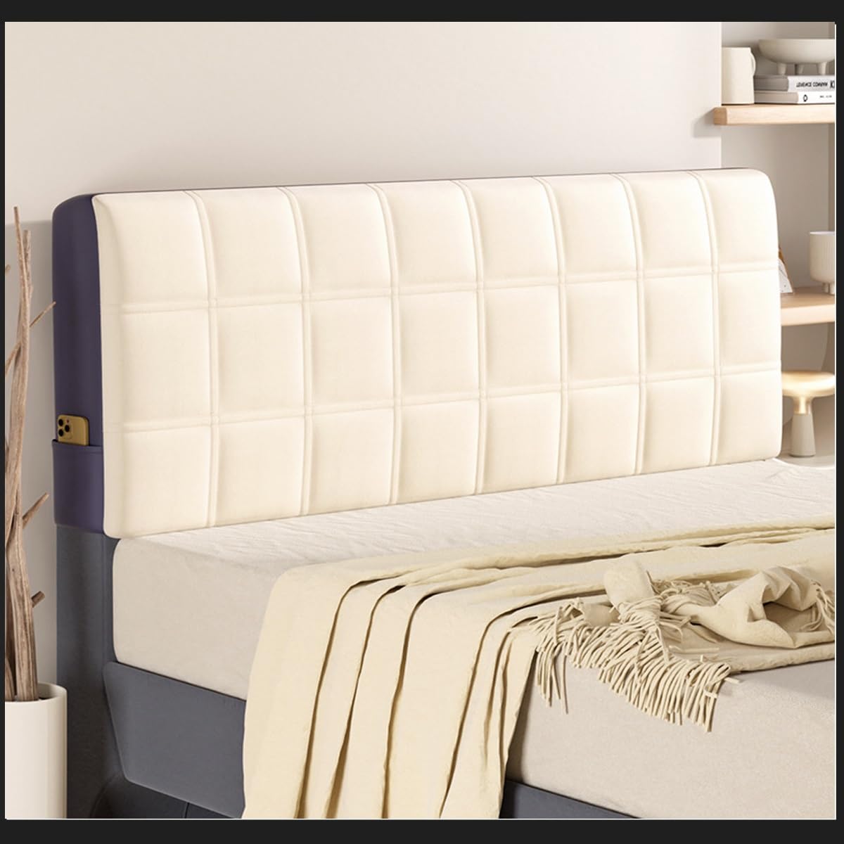 Stretch Velvet Headboard Cover Double/Single King Size/Super King Size/Bed Headboard Cover Protector Slipcover,for Bedside Decoration Protection Dust Cover ( Color : Milk white C , Size : 150cm(59inch