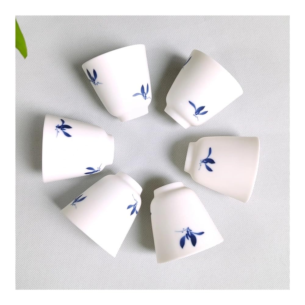 Juego de 2 tazas de té de cerámica china, hechas a mano, juego de té Kungfu simple para el hogar, juego de tazas de té Pu'er de porcelana blanca (6 piezas)