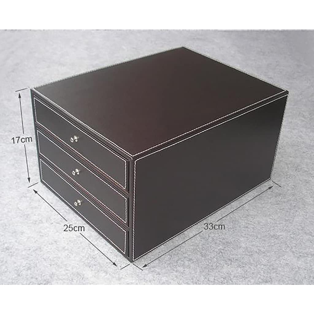 Schubladenbox,Bürobox mit 3 Schüben,Ablageboxen,Ordner a4 Breit,Schubladenbox Pappe,PU-Leder Chubladenbox zur Dokumentenablage,Stehsammler,Briefablag,für Bürobedarf