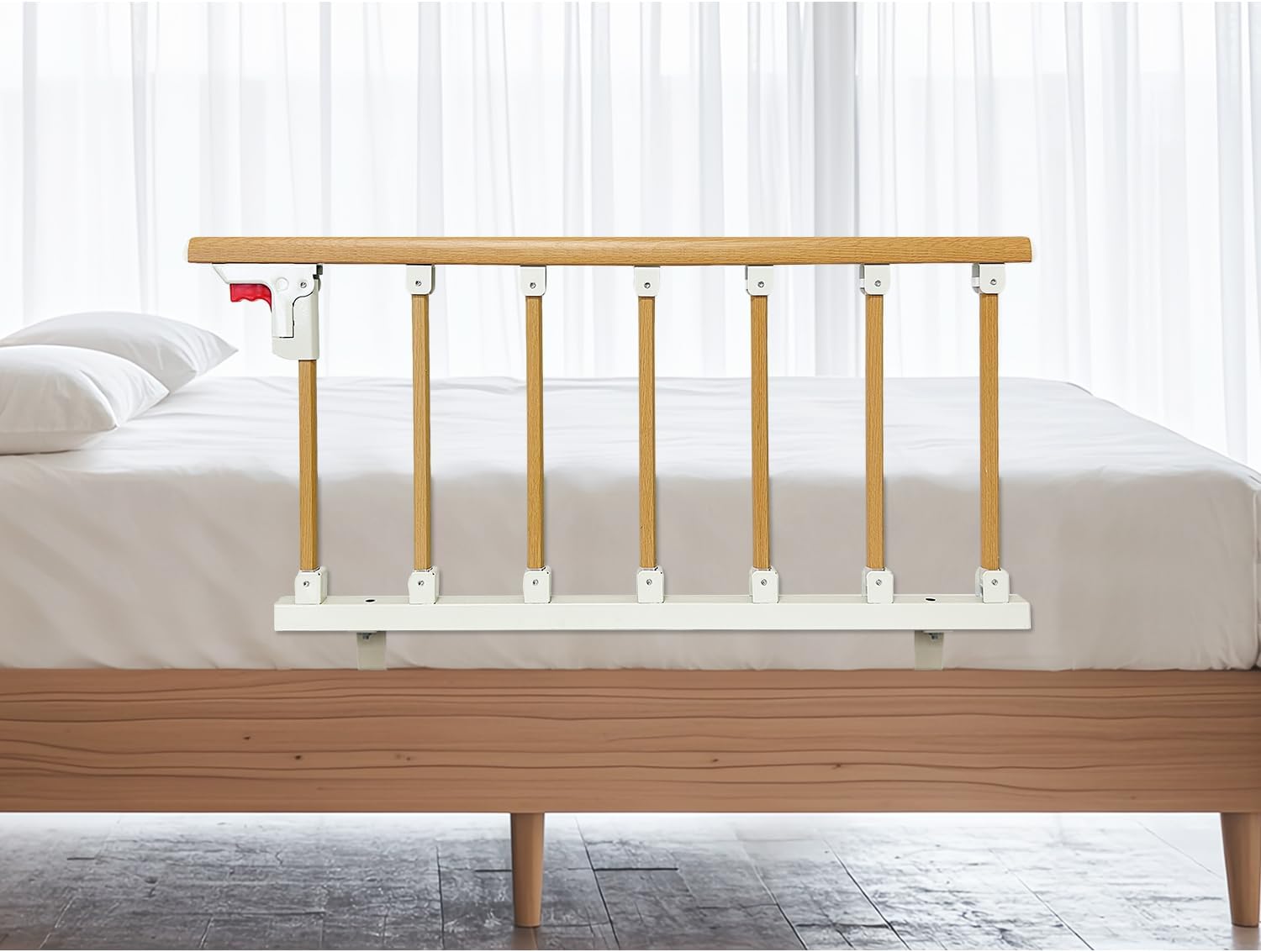 Mybow Bed Rails for Elderly Adults Safety – Bed Assist Rail & Side Support Handle for Seniors, Under Mattress Bar for Fall Prevention, Foldable Medical Support Device (37×18 in) Wood Finish 37×17.5 in