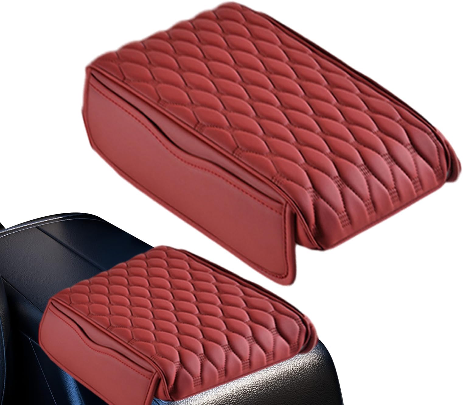 Armrest Box Cushion | Leather Mat with Memory Foam Padded Armrests with Side Pockets, Auto Body Parts for Off-Road Vehicle SUV Mini