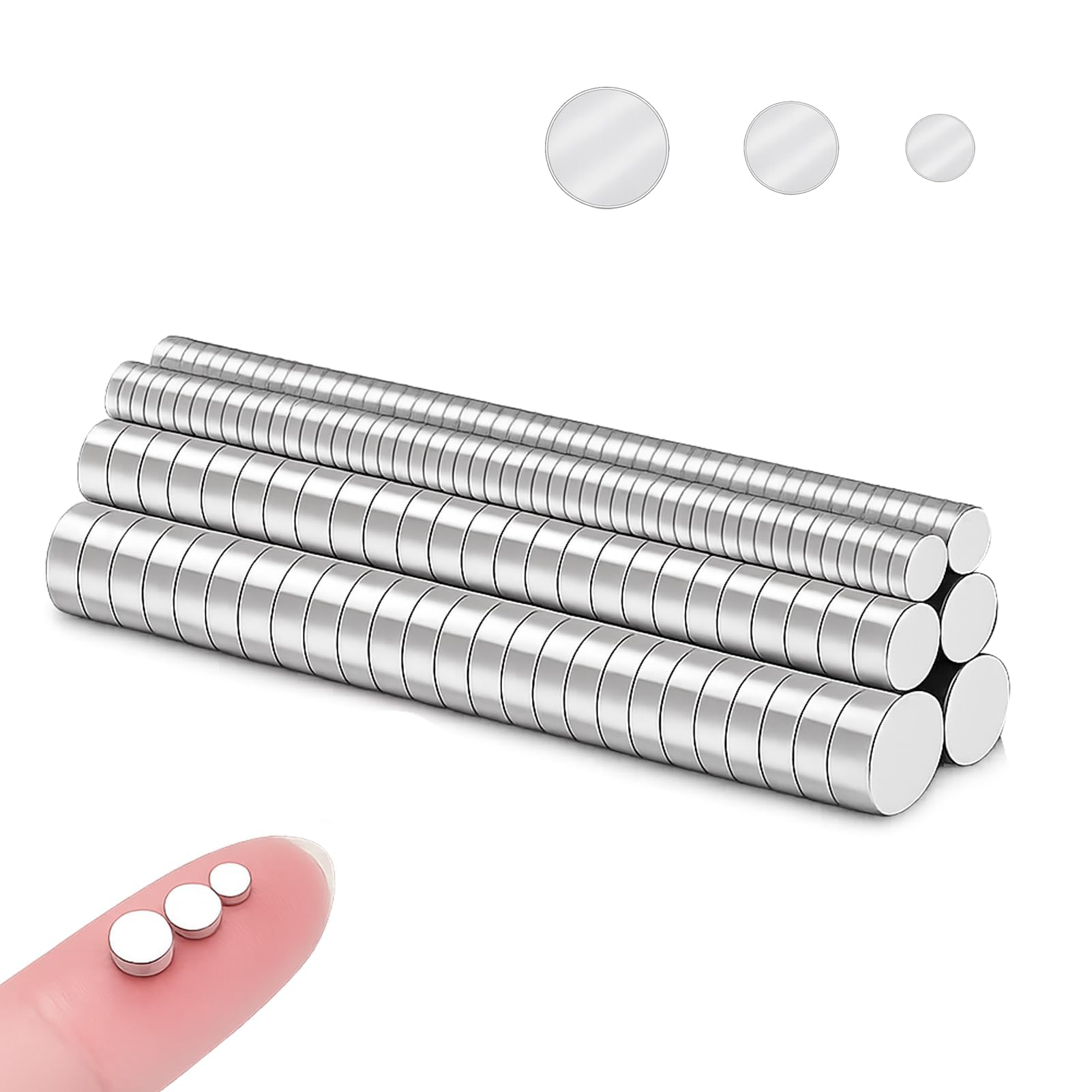 200PCS Small Round Neodymium Magnets, 100pcs 3x1mm, 50pcs 5x2mm, 50pcs 4x2mm Mini Round Strong Magnets for Fridge, Whiteboards, Crafts