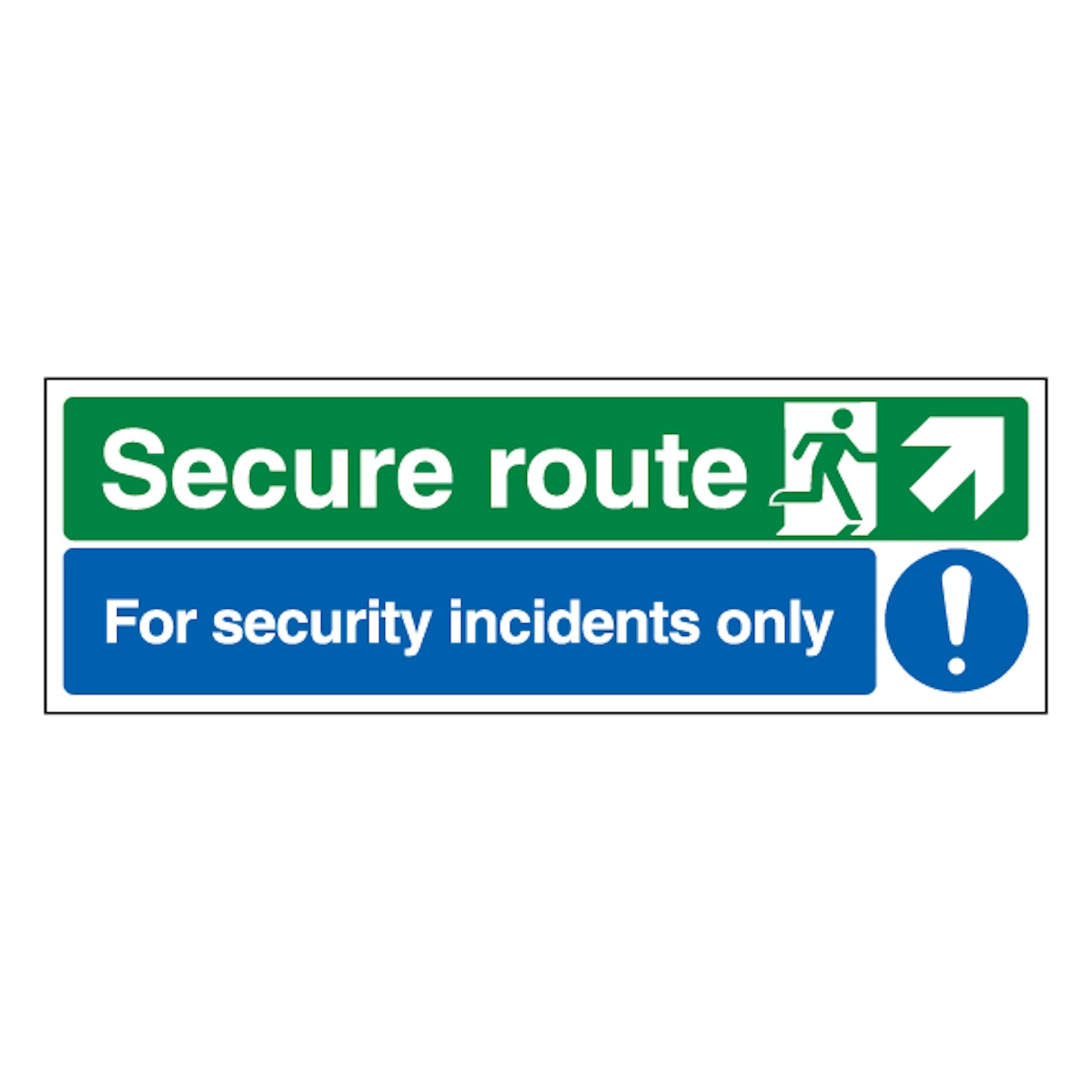 V Safety Secure Route Arrow Up Right/Security Incidents Only 450 x 150 mm - 1mm Rigid Plastic Safety Sign