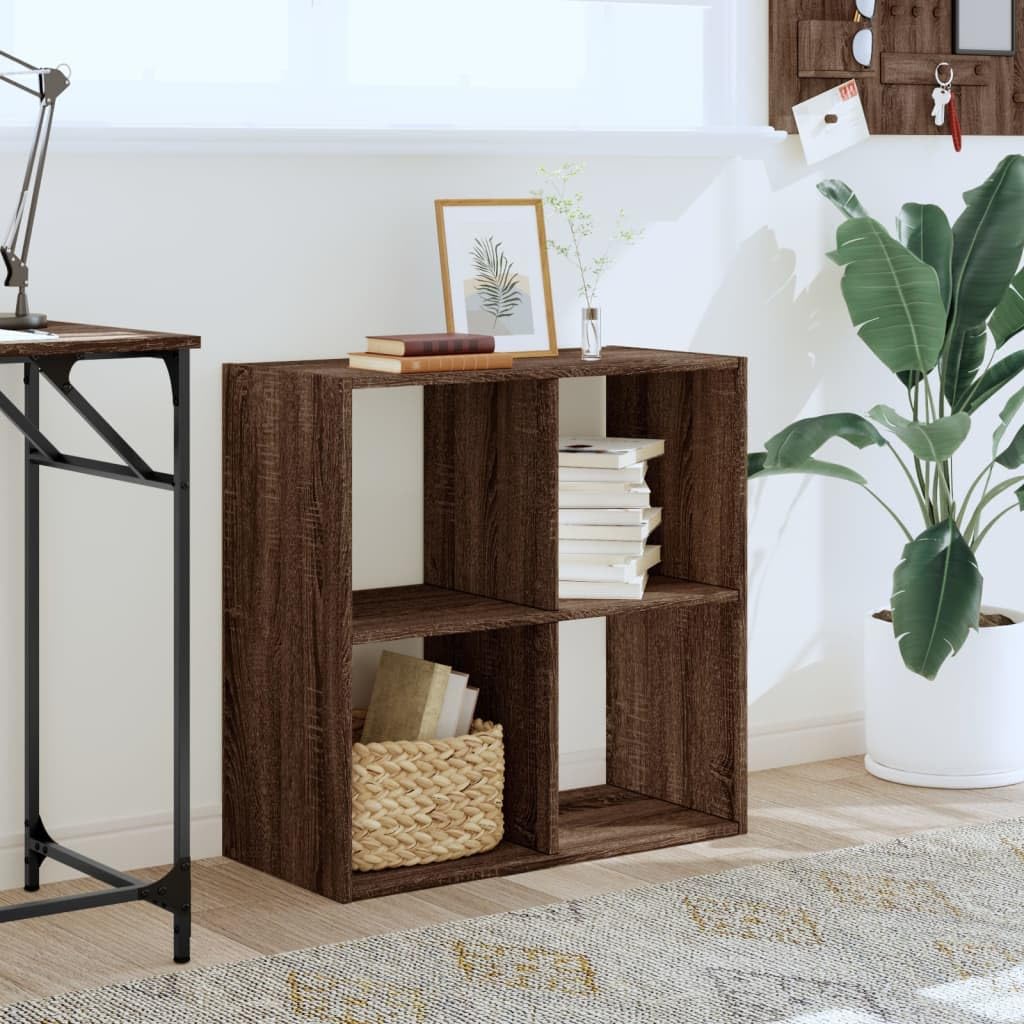 Bücherregal Holzwerkstoff Braun Eichen-Optik 68,5x32x68,5 cm | 4 Facher, Standregal, Raumteiler, pflegeleicht, feuchtes Tuch, Wandhalterung
