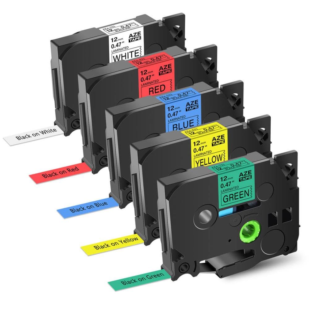 Nastro per Etichette 5PK 12mm Laminato Multicolore Compatibile con Tze 231 431 531 631 731 per Stampante PTD410 PTD460BT(5PK Mixed Color)