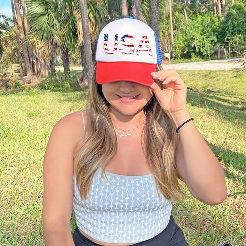 Image of American Flag Trucker Hat USA Snapback Hat 4th of July Patriotic Hats for Men Women