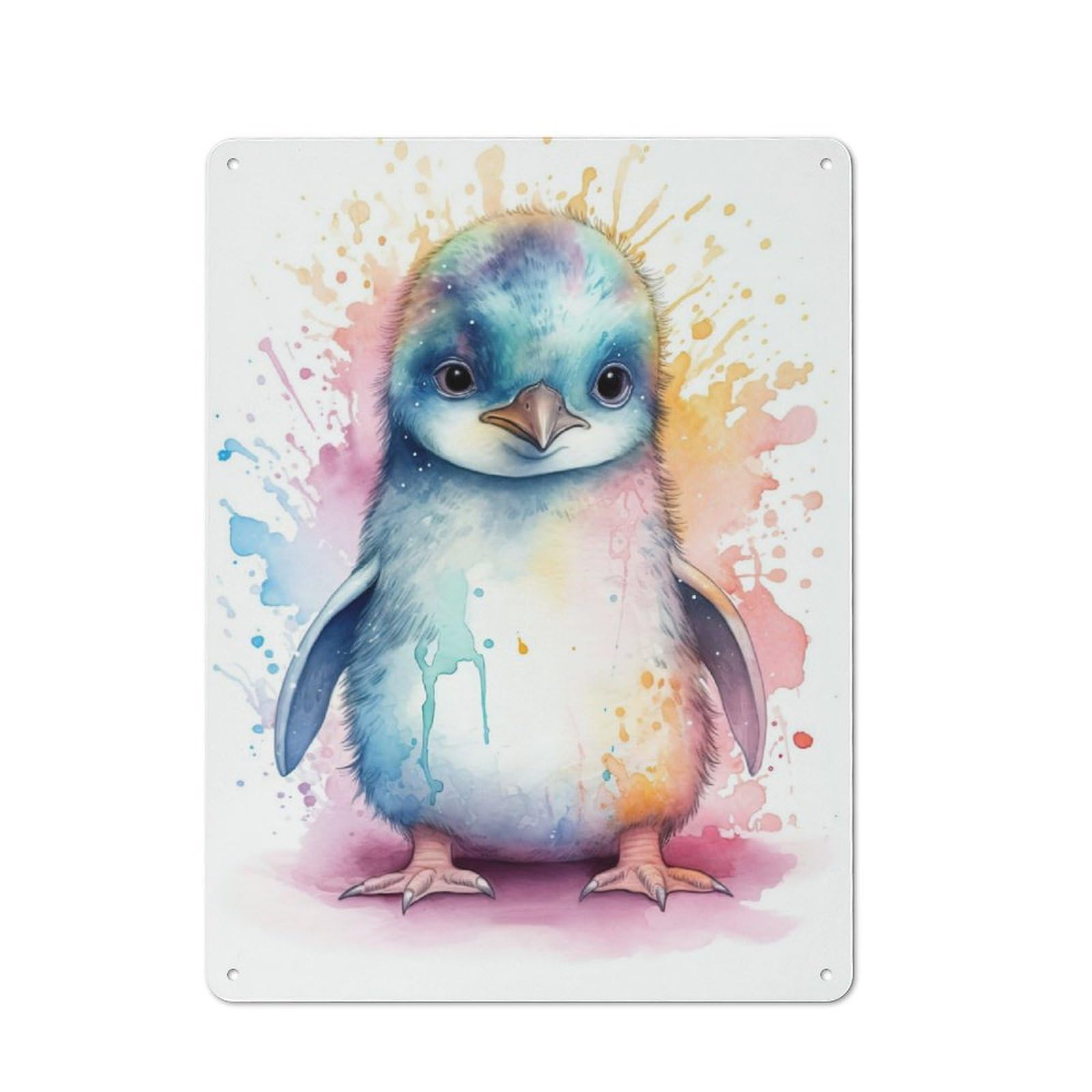 Junmoney Watercolor Baby Penguin Printed Metal Sign 40X30cm For Studio Or Craft Room, For Creative-Space Collectors