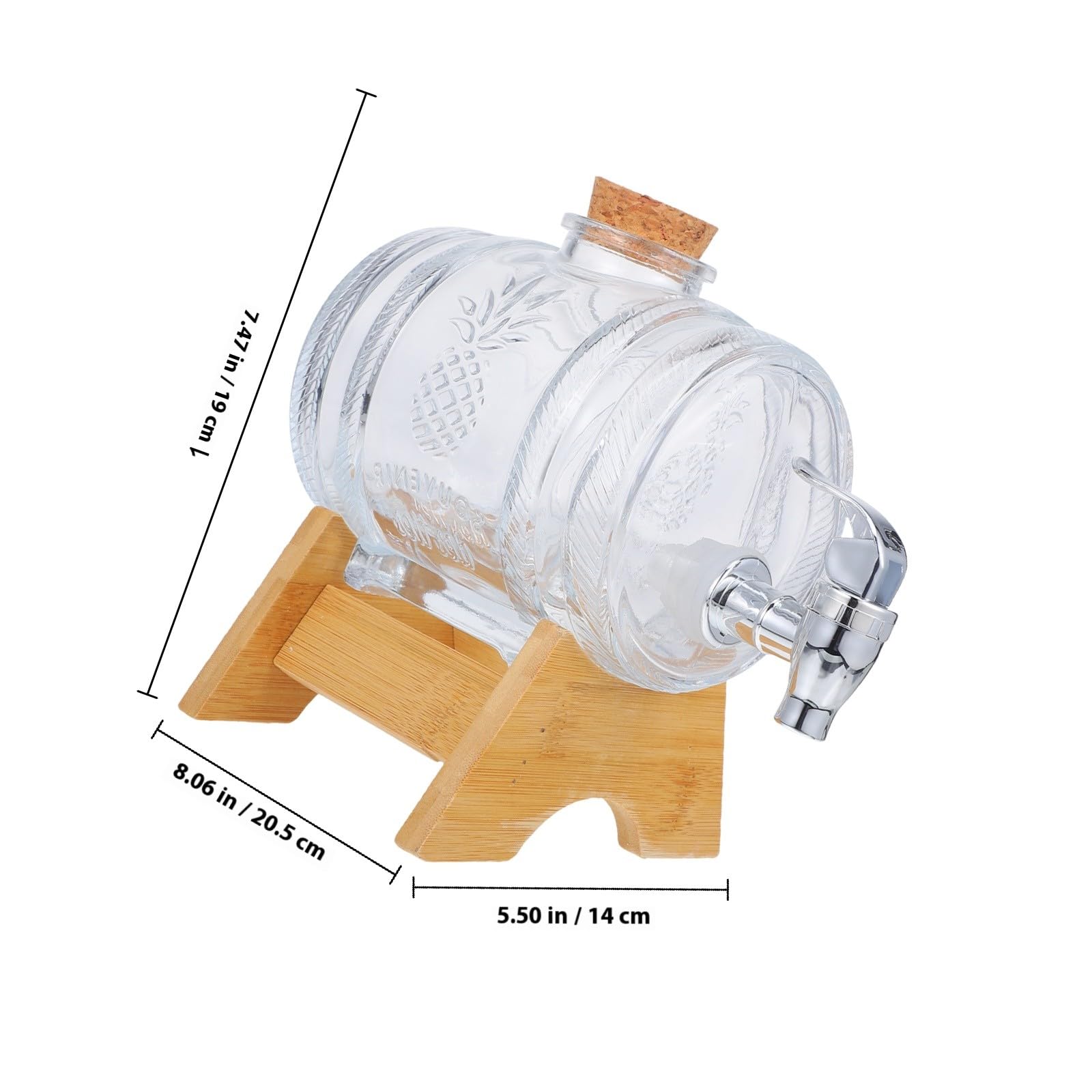 HOMSFOU Glas Weinfass Getränkespender mit Wasserhahn 2 jin Fass Transparent Dicht Schließender Deckel Bambusgestell für Saft Weinfruchtwein