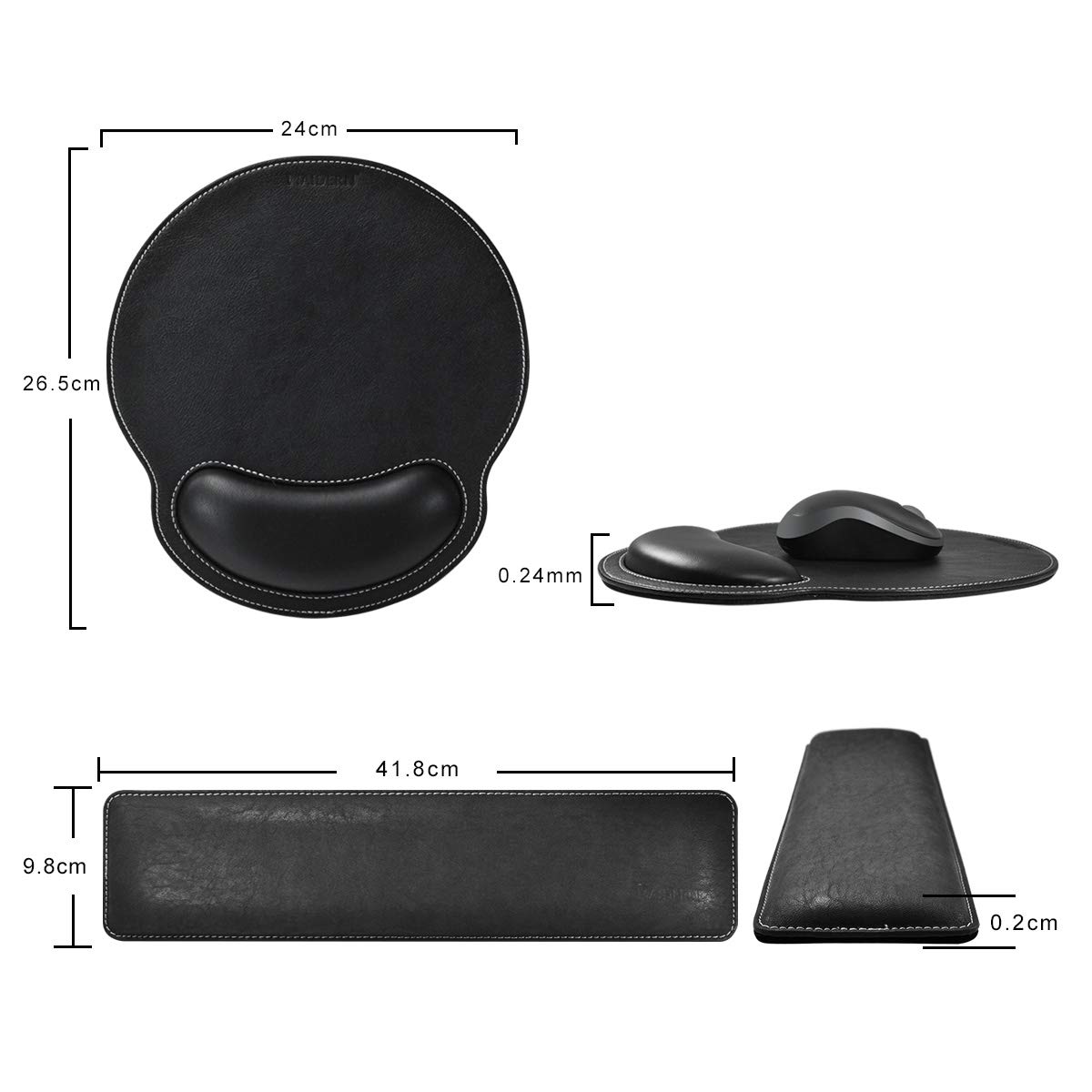 MAIDERN Poggiapolsi per tastiera in pelle PU con supporto per polso, tappetino per mouse memory foam - nero