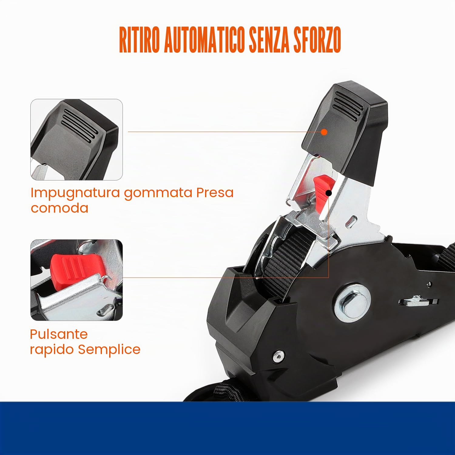 Cinghie a Cricchetto Autoavvolgenti 3m x 25mm | Set di 4 Pezzi con ganci a S, 750kg carico di rottura | Cinghie di fissaggion per moto, rimorchio, camion - Nero