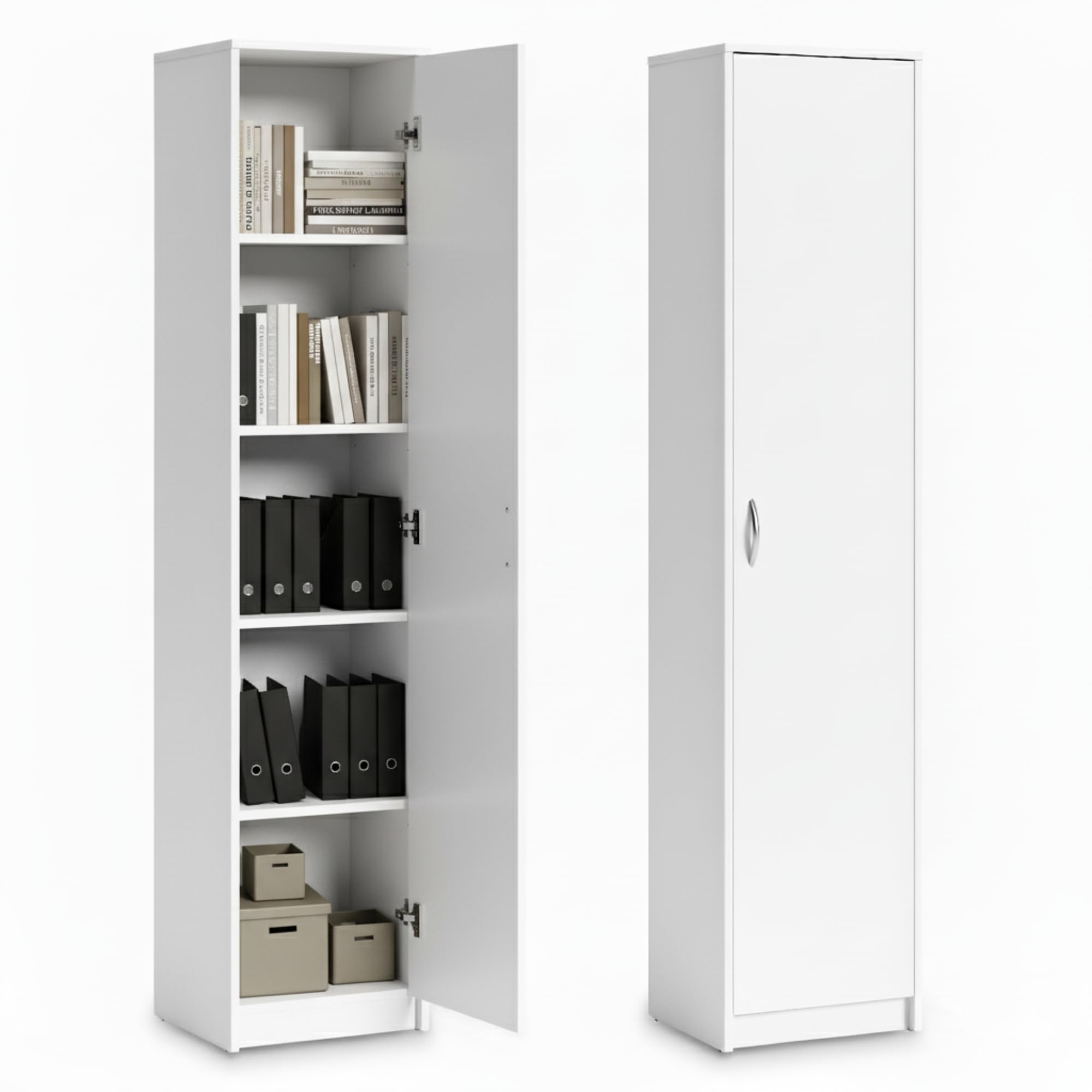 Home Collective Bücherregal Kleiderschrank Regal weiß 50cm breit 180cm hoch Schrank Organizer Mehrzweckschrank mit 4 Einlegeböden Aktenschrank Regal Wand Holz für Schlafzimmer Flur Keller Büro Küche, Haushalt & Wohnen