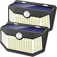 HMCITY 120 LED Solar Motion Sensor Wall Lights, 3 Modes IP65 Waterproof Outdoor Lights for Garden Patio Yard - 2 Pack Black Daylight White