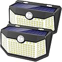 HMCITY Solar Lights Outdoor 120 LED with 3 Lighting Modes, Motion Sensor Wall Lights,IP65 Waterproof Solar Powered for Garden Patio Yard (Back Button 2Packs, Black Shell-Daylight White)