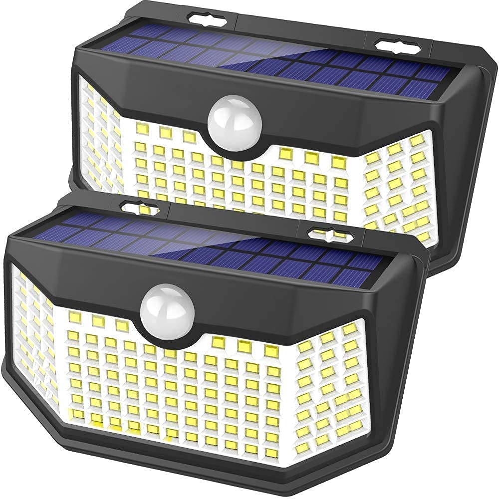 HMCITY Solar Lights Outdoor 120 LED with 3 Lighting Modes Motion Sensor Wall Lights IP65 Waterproof Solar Powered