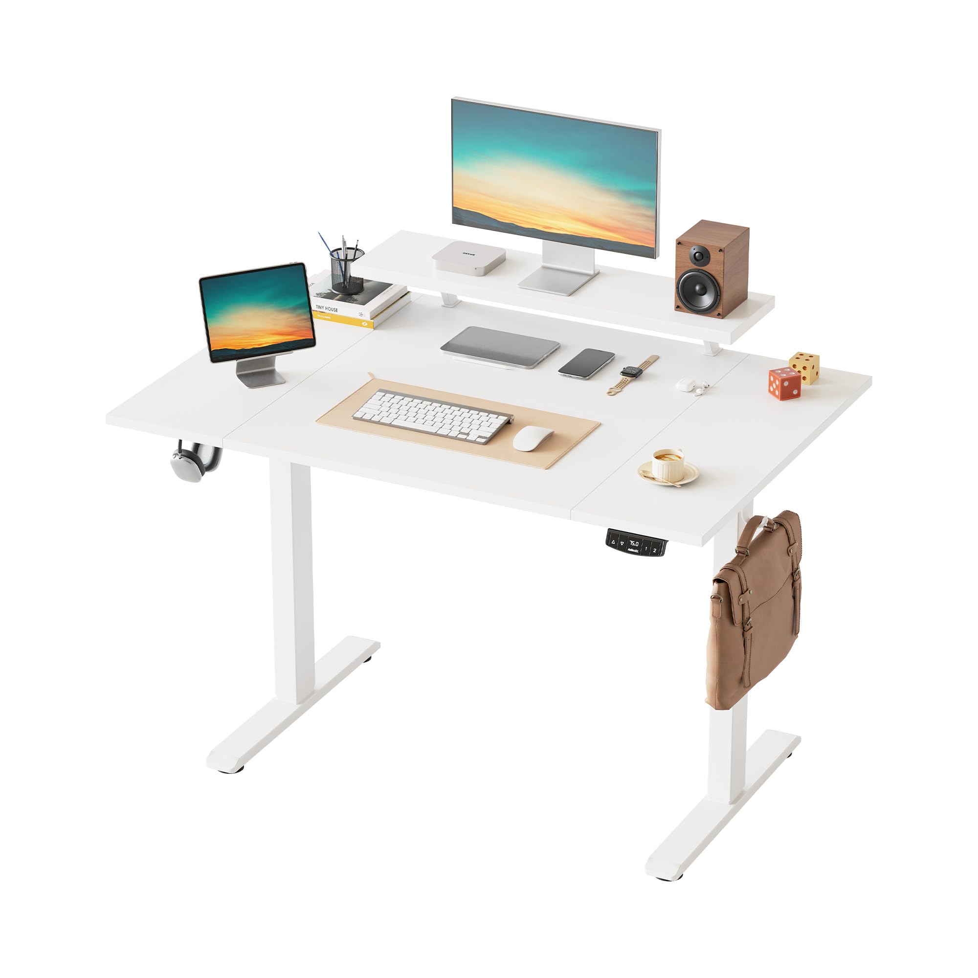 Klicelor Höhenverstellbarer Schreibtisch mit verstellbarem Monitorständer | Schreibtisch höhenverstellbar elektrisch 120 x 80 cm mit 2 Speicherplätzen, Stehschreibtisch für Homeoffice, Weiß