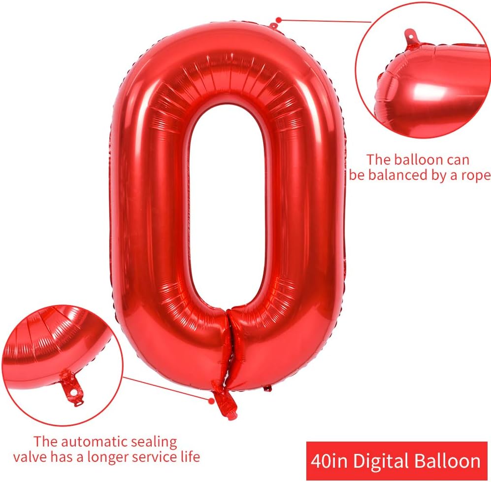 TONIFUL 40 Inch Red Large Numbers Balloons 0-9, Number 0 Digit 0 Helium Balloons, Foil Mylar Big Number Balloons for Birthday Party Anniversary Supplies Decorations