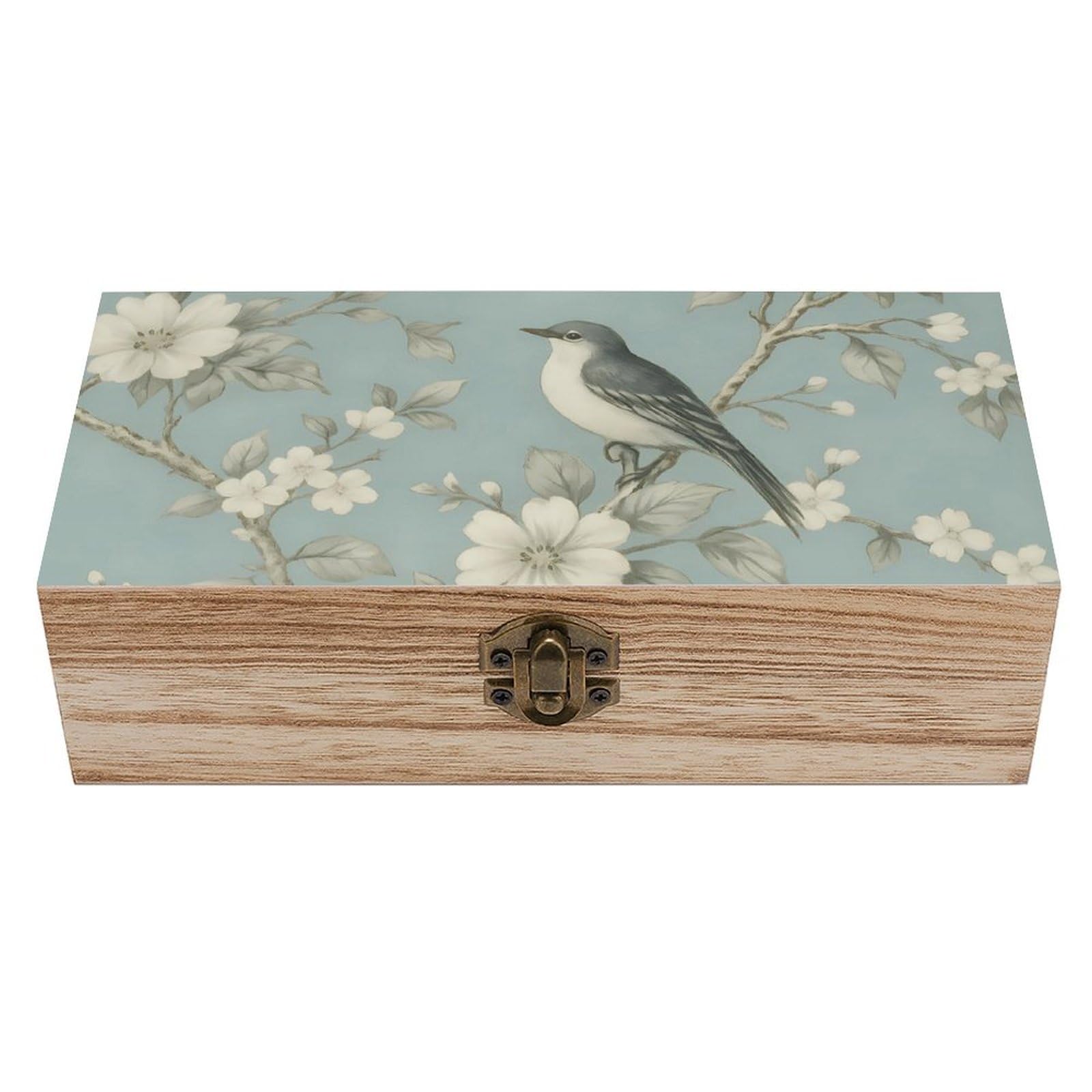 HLBSDM Vintage Chinoiserie Bird & White Flowers Retro Wooden Storage Box Jewelry Art Gift Boxs Decorative Keepsake Boxes