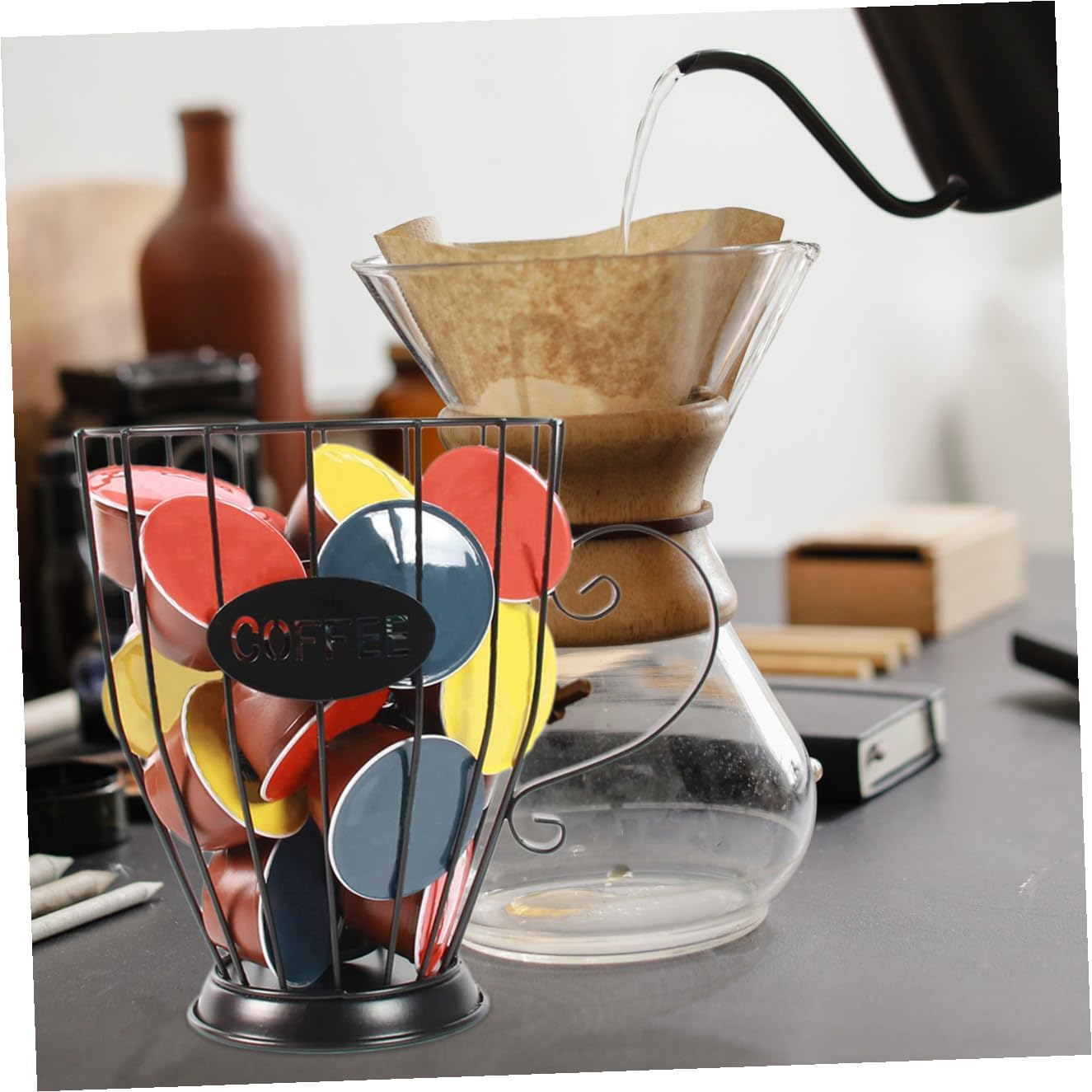 SOLUSTRE Coffee Storage Holder Capacity Organizer Basket for Home Kitchen Cafe Open Design for Easy Access Unique Coffee Letter Sign Easy to Clean Store