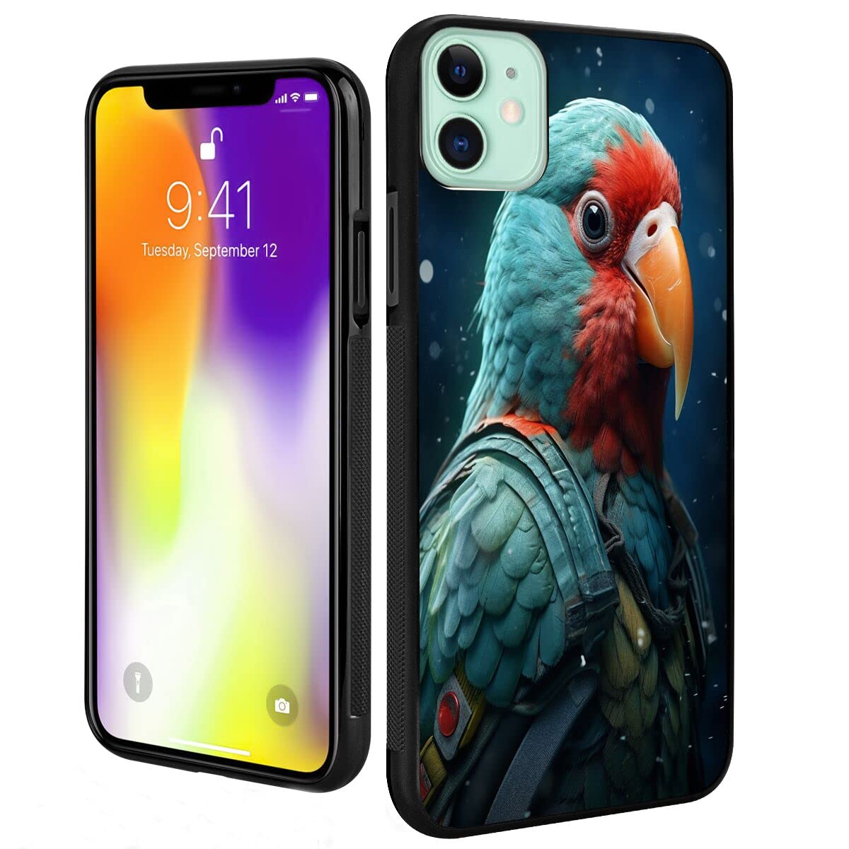 Phone Case for iPhone 11 with Parrot Designer Art36 Black Slim Rubber Frame Full Body Protection Cover Case for iPhone 11 Drop Protection
