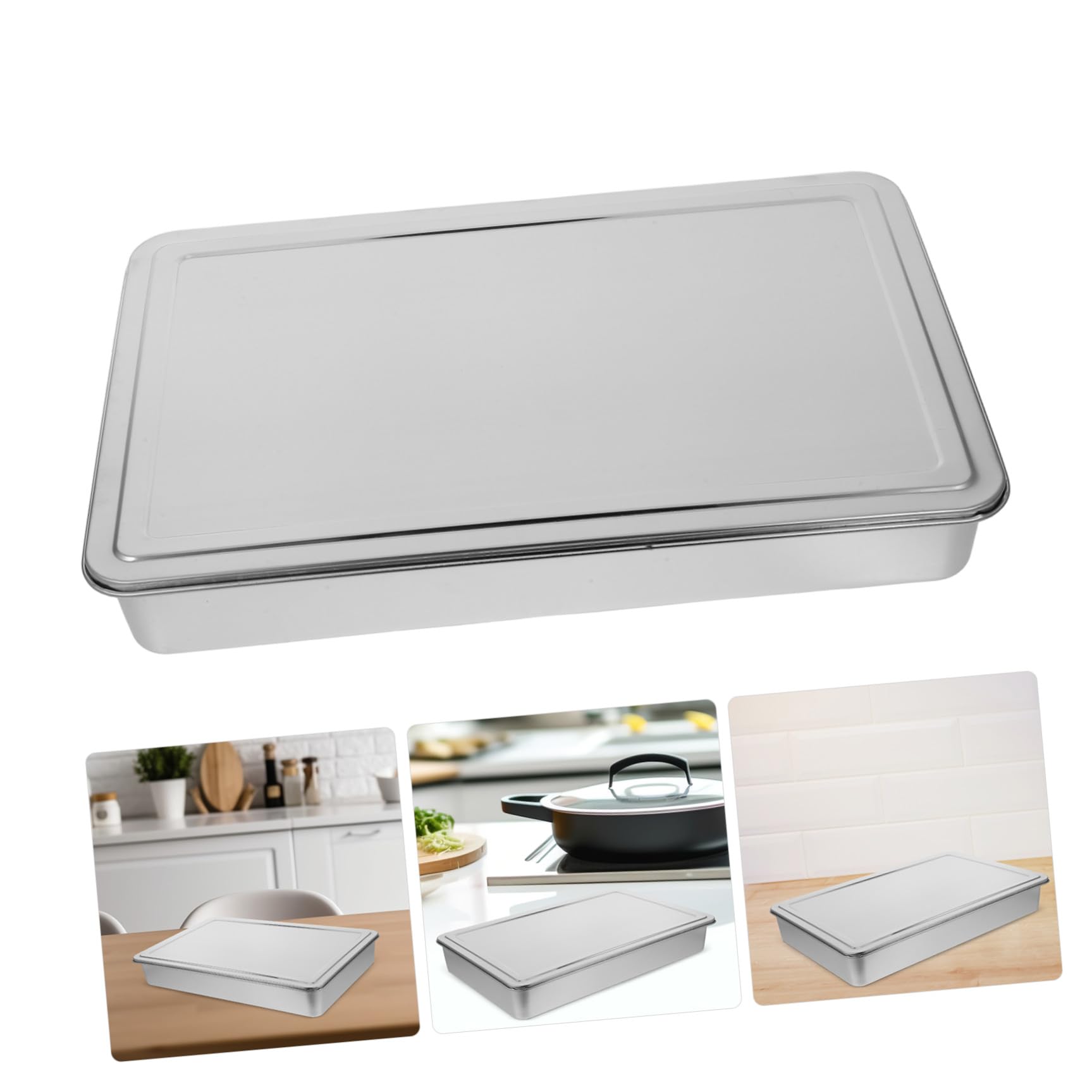 Toyvian Teglia Padella da Forno Rettangolare 43x28x6 Cm in Acciaio Inox con Coperchio con Bordi Arrotondati per Torte, Brownies e Verdure, per Picnic e Conservazione Alimenti
