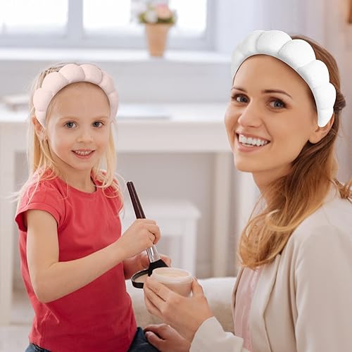 Miniatura 6 de Diadema de esponja para mujer, toalla de toalla de spa con 2 muñequeras, material suave y absorbente, accesorios para el cabello para lavado de