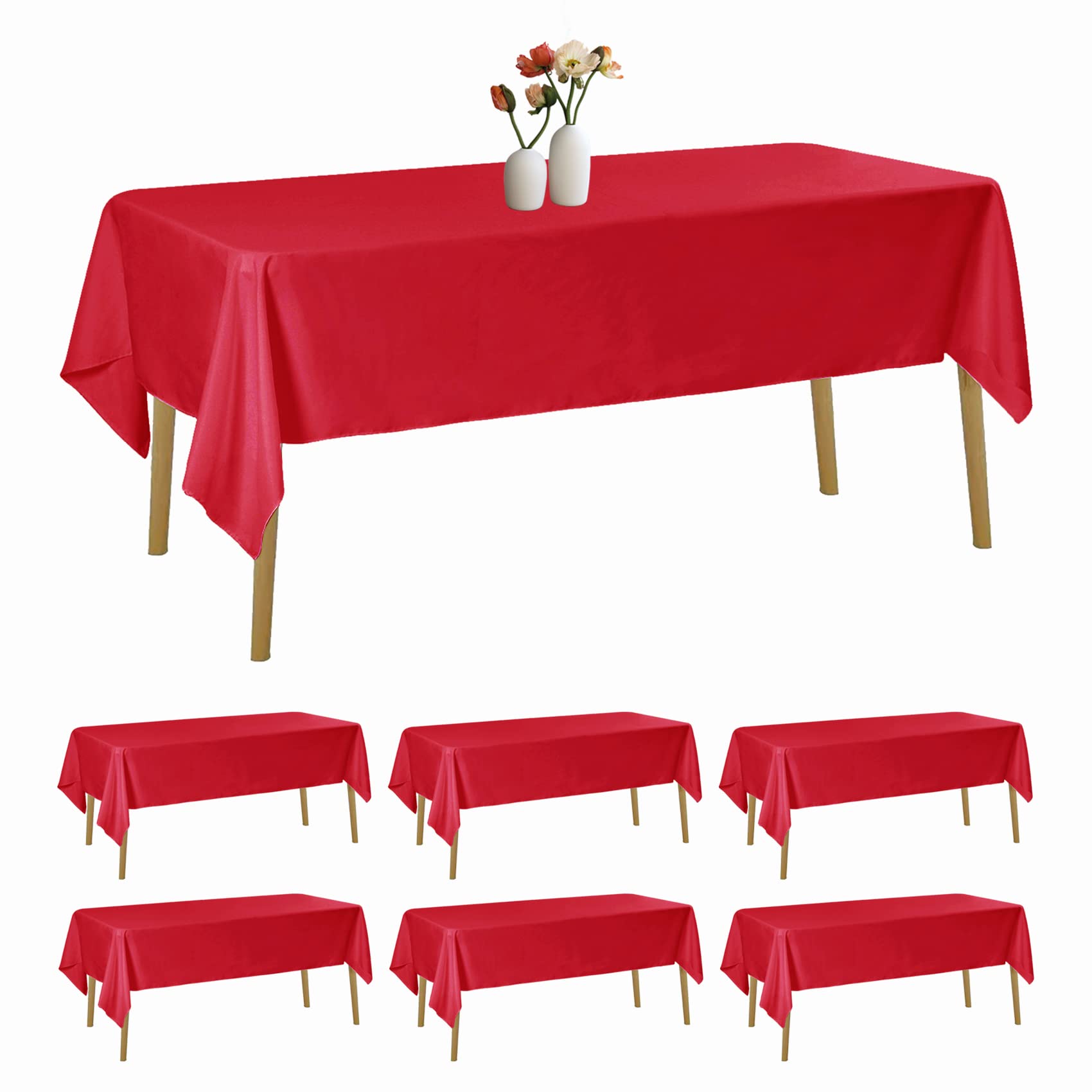 Paquete de 6 manteles rectangulares de 60 x 102 pulgadas, color rojo, resistentes a las manchas y a las arrugas, tela de poliéster, lavable, para decoración de fiestas, bodas y banquetes