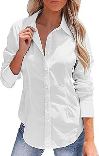 2025 Moda Mujer Solapa Manga Larga Botón Lino Color Sólido Slim Fit Camisa Túnica Mujer Verano