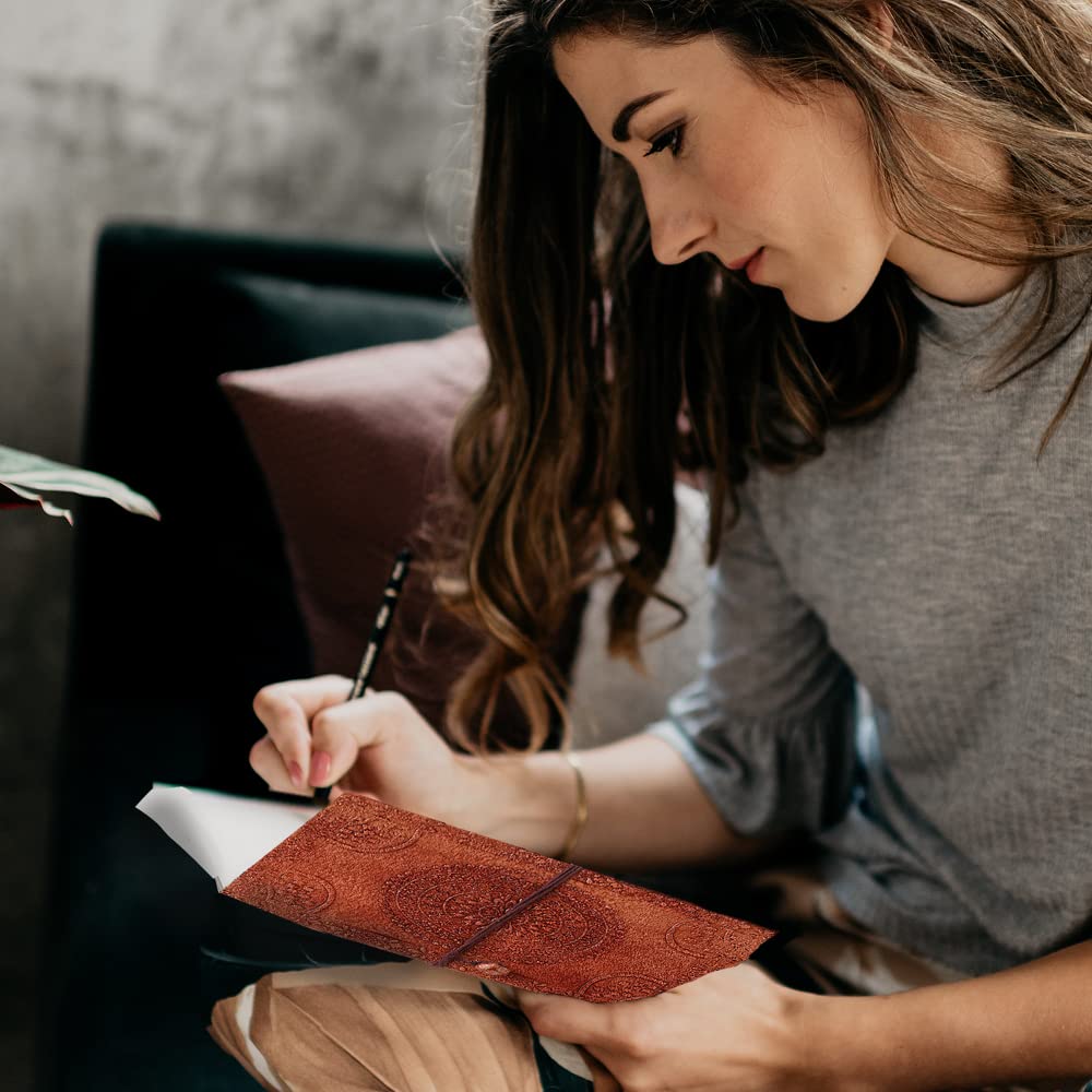 NAQSH Handmade Unlined Leather Journal - Vintage Writing Journal For Men And Women, Gift For Him Her, Travel Diary With Blank Pages, Large Notebook, 180 Pages (Size 5x7 Mandala)