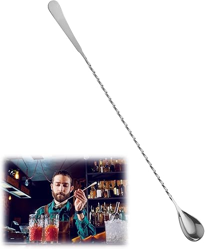 Miniatura 1 de Cuchara agitadora de barra estándar de 13 pulgadas, cuchara de cóctel de cuerpo en espiral de acero inoxidable con mango largo, cuchara mezcladora