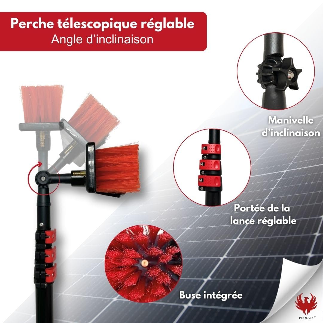 Phoenix - Kit de percha telescópica de 6 m para limpieza de techos, paneles solares y persianas - Herramienta versátil con cepillo, manguera integrada y accesorios de agua - compatible con