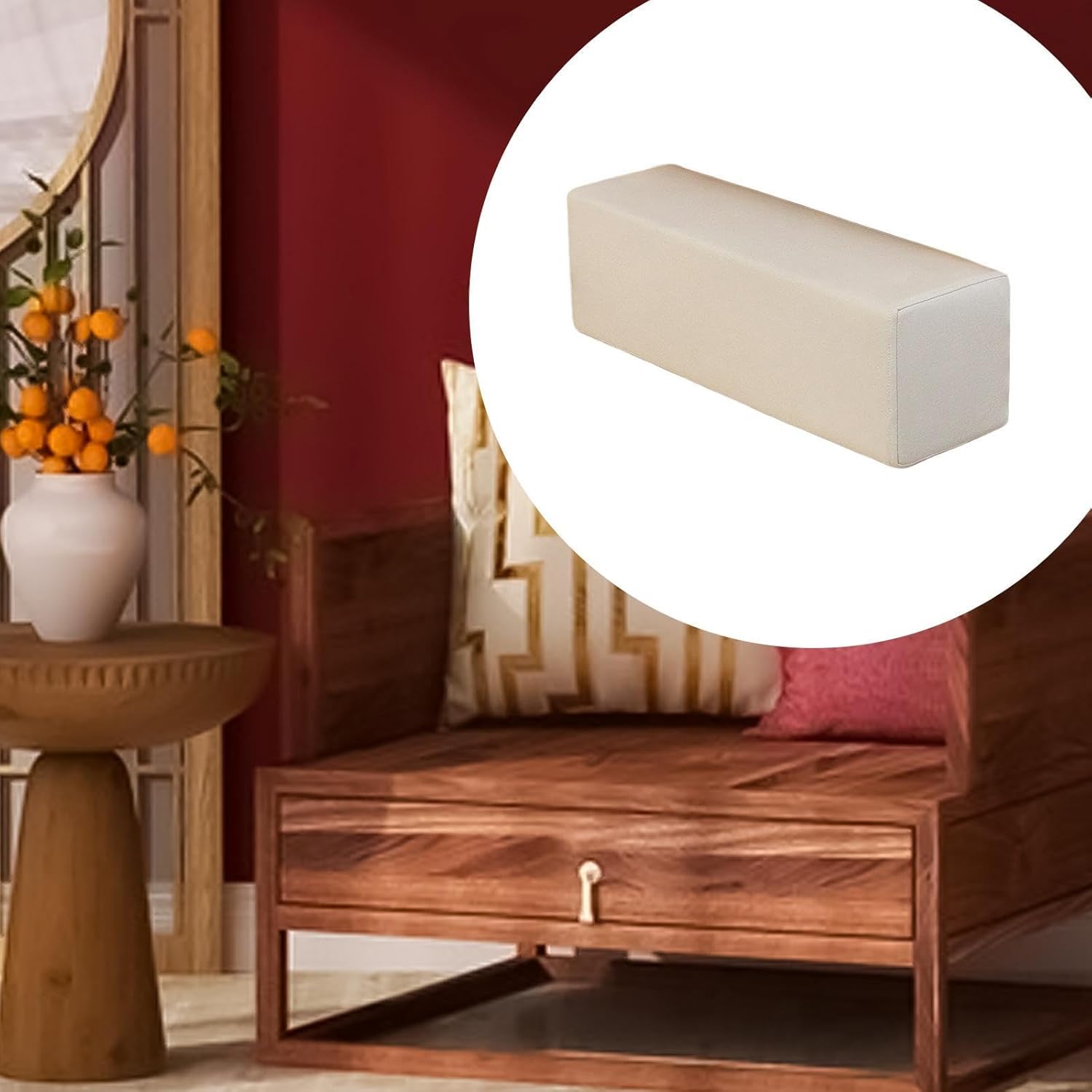 Sofa Arm Rest Pillow Armrest Elbow Support Pad for Couch Car Living Room Bed Armchair, Beige