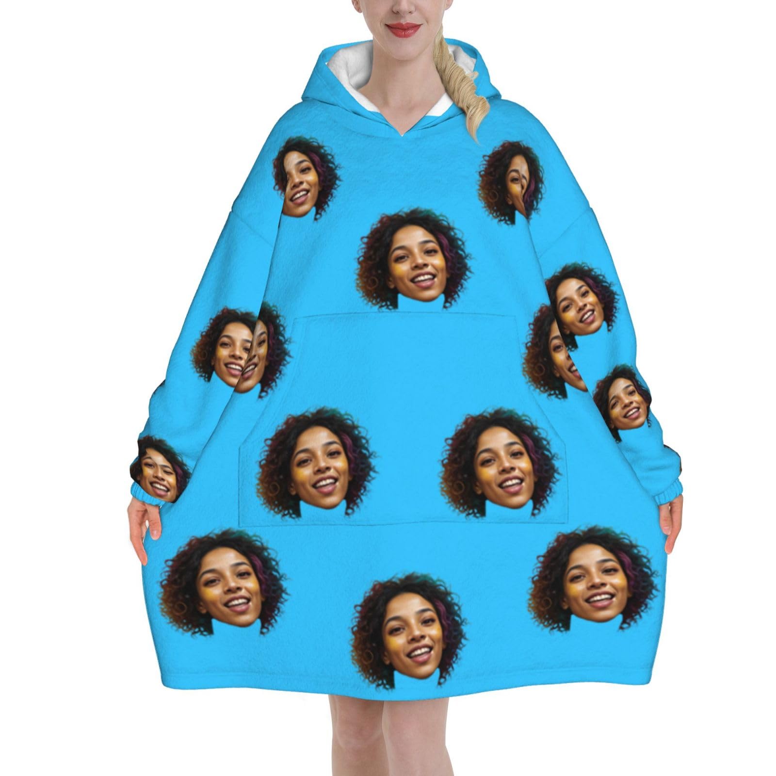 ＨＡＯＡＮＧＺＨＥ Custom Blanket Hoodie with Pocket, Custom Wearable Blanket Hoodie, for Women and Teenagers - Cosy Flannel Poncho Sherpa Hood, Customised Your Own Photo Text Face