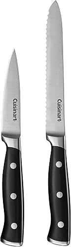 Cuisinart Juego de cuchillos de remache triple de acero inoxidable de alto carbono forjado clásico con cubierta de hoja negravainas (2 piezas)