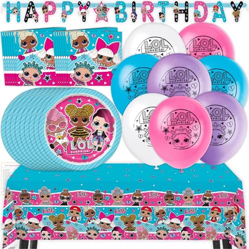 LOL Birthday Party Decorations - 16 Guests LOL Party Pack with Banner Balloons Plates Napkins Tablecloth Checklist - Officially Licensed