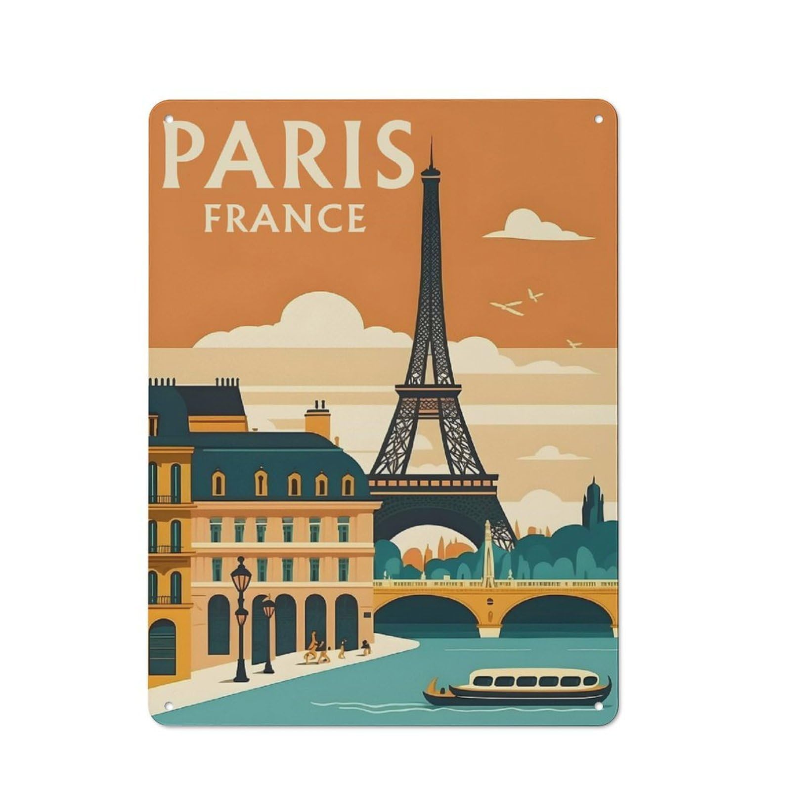 Junmoney Style Tin Wall Plaque 40X30cm With Paris France Travel (2) For Workshop Wall, Housewarming Wall Decor For People Furnishing Workshop