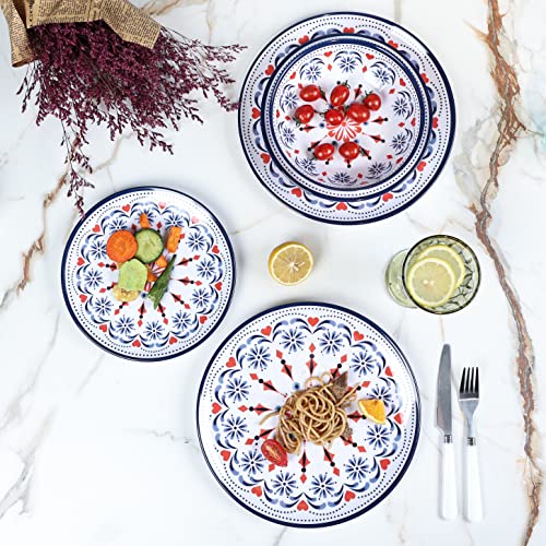 Plates And Bowls Set, Melamine Dinnerware Set, Indoor And Outdoor Use,Service For 4,Dishwasher Safe,Unbreakable,Flower Orange #TOP4