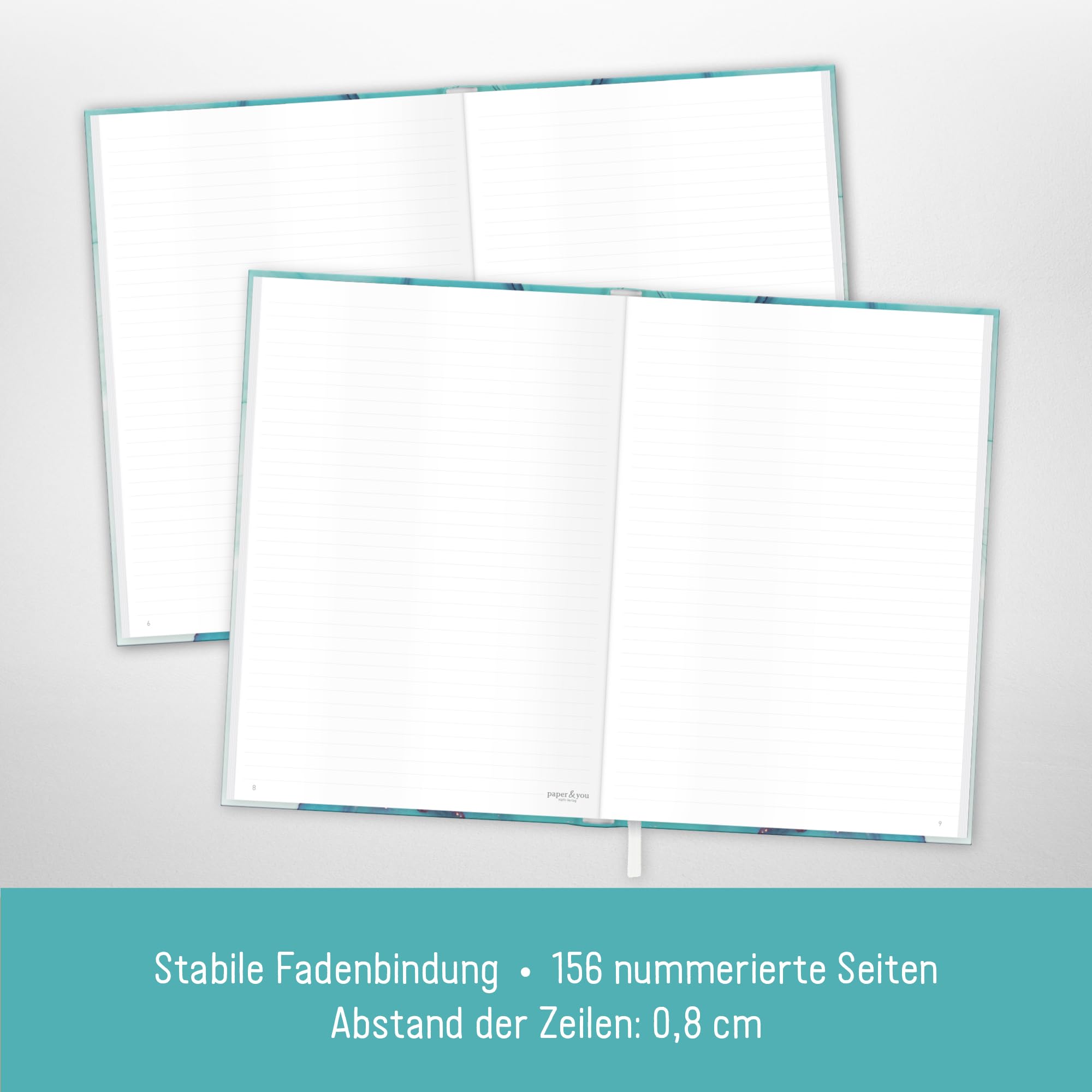 paper&you notebook lined A4+ with elastic band "Emerald Gold" 156 pages, 78 sheets - lined notebook, journal, sketchbook, diary - sustainable & climate-friendly - Image 4