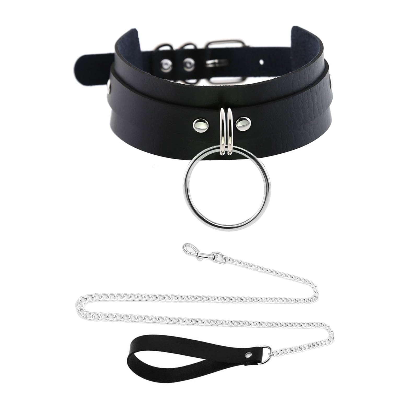 TosmifairyMen's Soft Black PU Leather Choker Collar Necklace With Leash Chain,Sexy Nightclub Submissive Jewelry Accessories