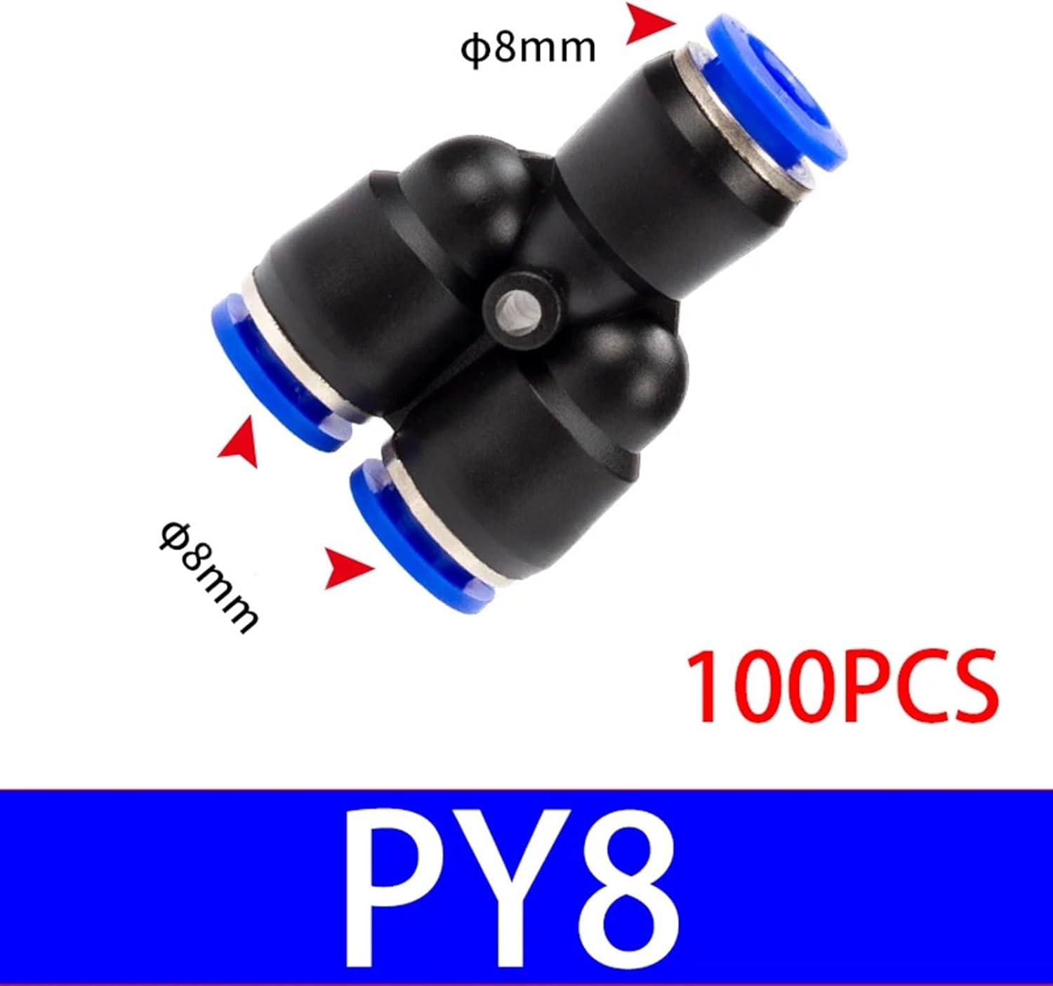 100pcs 50pcs /pack lots PY Pneumatic Fittings Air Fitting Y Type 3-way For 4mm 6mm 8mm 10mm 12mm Tube Quick Push In Connectors(PY-8mm)